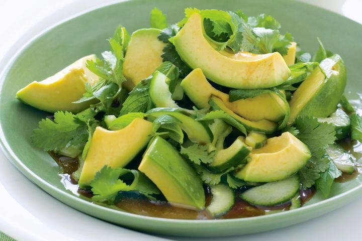 Cooking Meat Avocado salad with Asian dressing