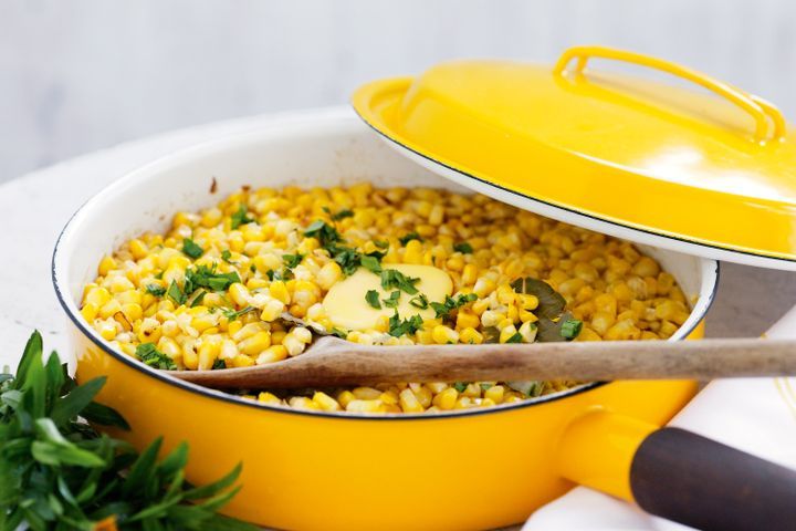Cooking Meat Braised corn with white wine and tarragon