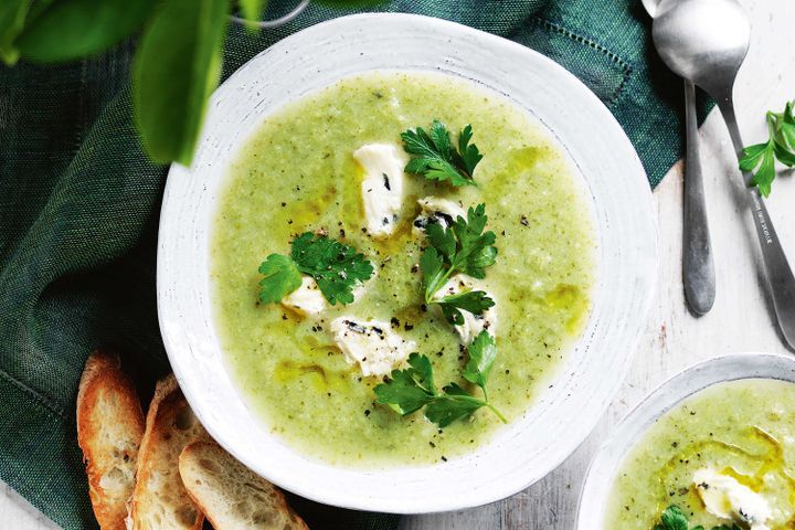 Cooking Meat Broccoli, potato and blue cheese soup