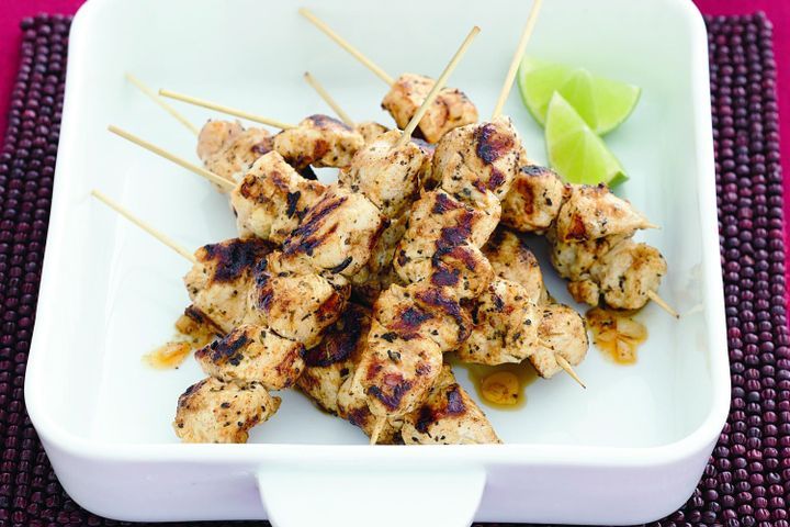 Cooking Meat Cajun-spiced chicken skewers