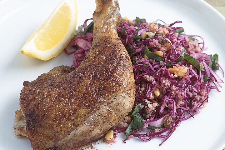 Cooking Meat Char-grilled spiced chicken marylands with Moroccan coleslaw