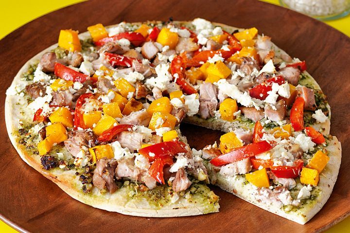 Cooking Meat Chicken, pumpkin and feta pesto pizza