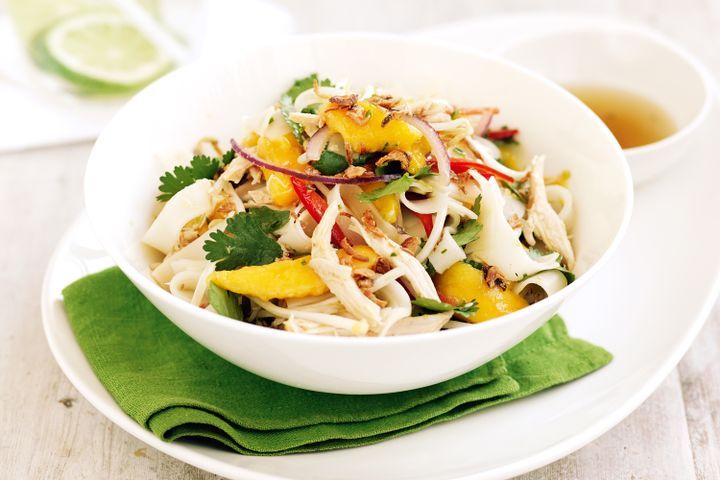 Cooking Meat Chicken and mango noodle salad