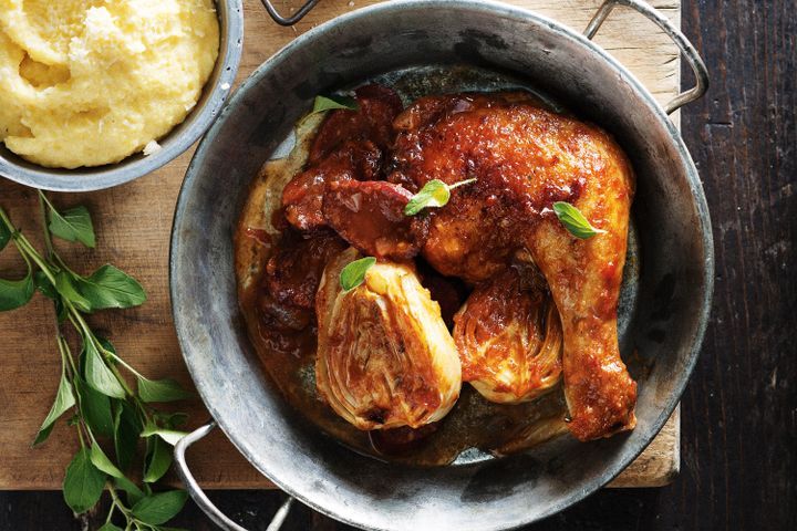 Cooking Meat Chicken braised with tomato & fennel