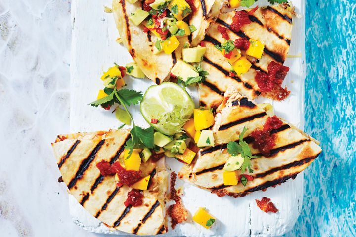 Cooking Meat Chicken quesadillas with chipotle relish and mango salsa