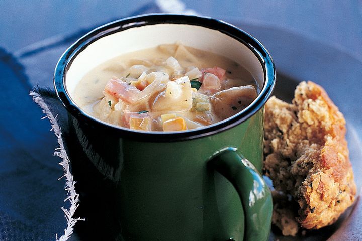 Cooking Meat Chunky potato, corn and bacon soup