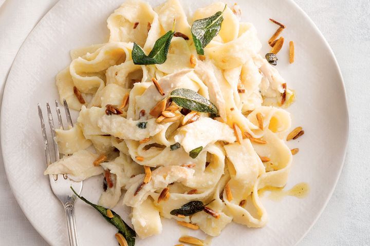 Cooking Meat Creamy cauliflower pasta with almonds and crispy sage