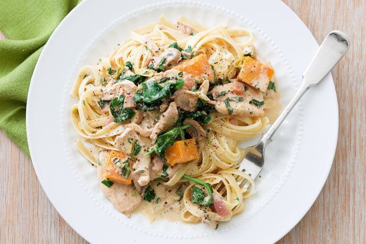 Cooking Meat Creamy chicken and pumpkin pasta