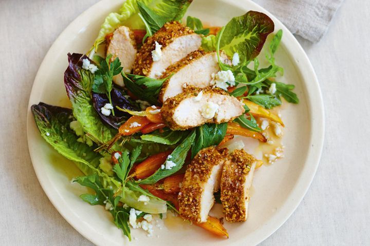 Cooking Meat Dukkah-crusted chicken with roasted carrot salad