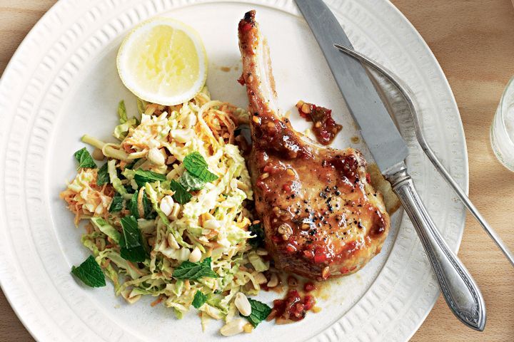 Cooking Meat Glazed pork cutlets with apple slaw