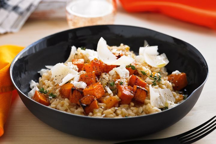 Cooking Meat Goats cheese and roasted pumpkin risotto