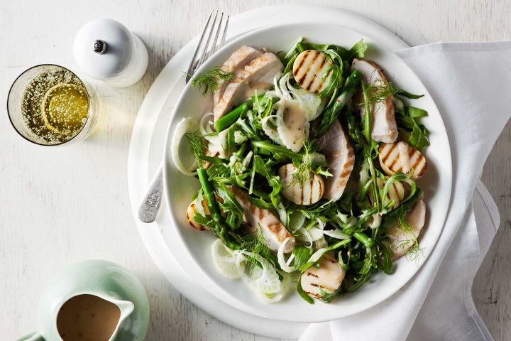 Cooking Meat Grilled chicken and asparagus salad