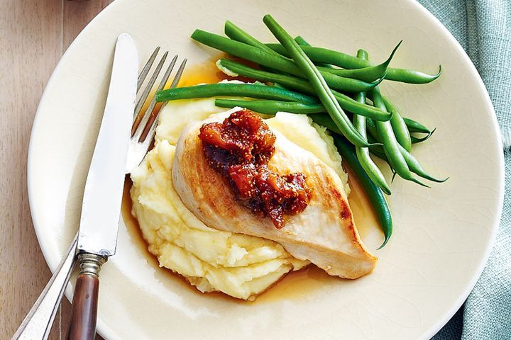 Cooking Meat Grilled chicken with spiced fig chutney