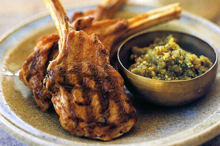 Cooking Meat Lamb cutlets with pistachio pesto