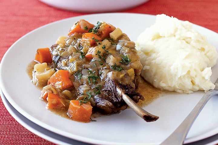 Cooking Meat Lamb neck chops with vegetables