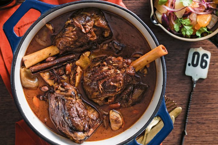 Cooking Meat Lamb shanks with Middle Eastern flavours