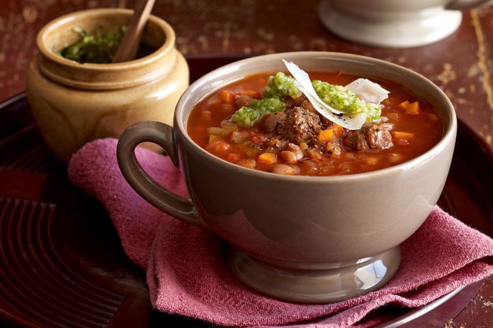 Cooking Meat Paprika-meatball and borlotti bean soup