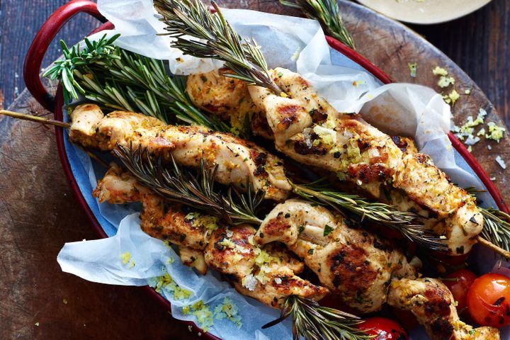 Cooking Meat Pistachio-crusted chicken skewers