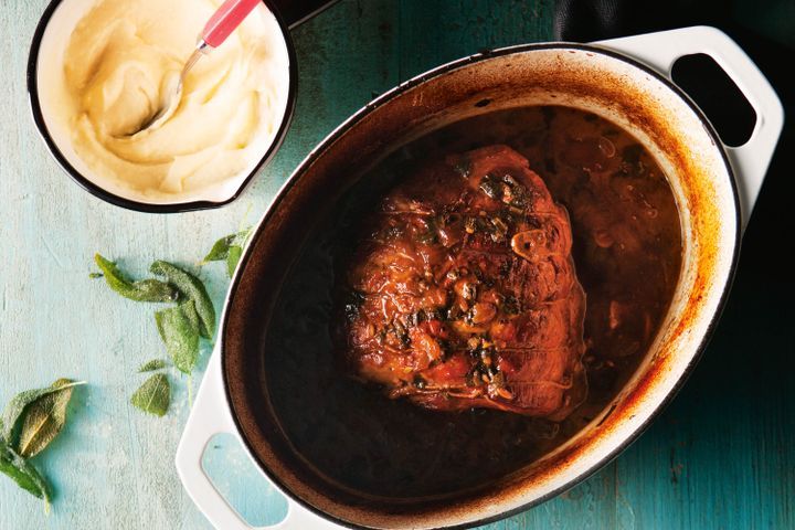 Cooking Meat Pork pot roast with cider, sage and maple
