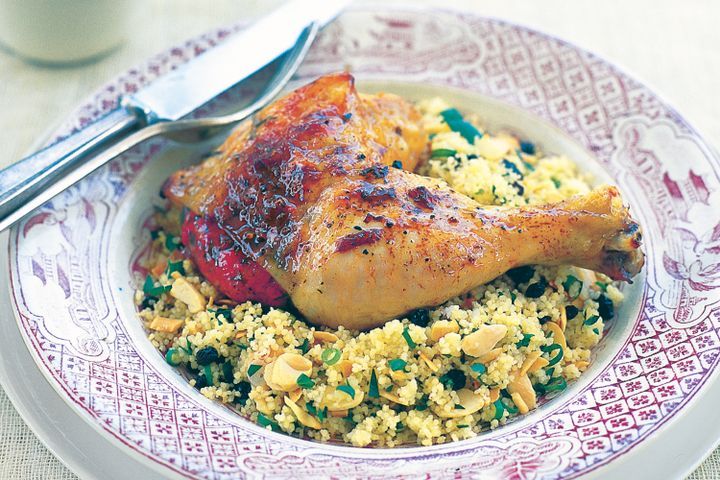 Cooking Meat Red capsicum and basil butter chicken with couscous salad