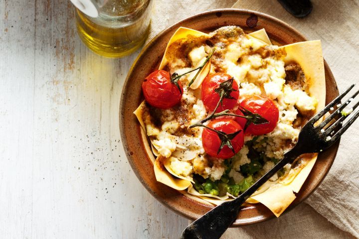 Cooking Meat Ricotta, pea and blue cheese lasagne pots