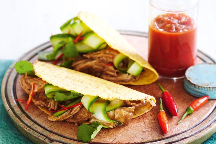 Cooking Meat Slow-roasted spiced apple pork tacos