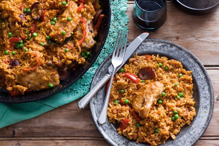 Cooking Meat Spanish chicken and rice