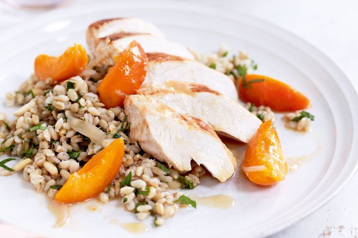 Cooking Meat Spring apricot chicken with barley salad