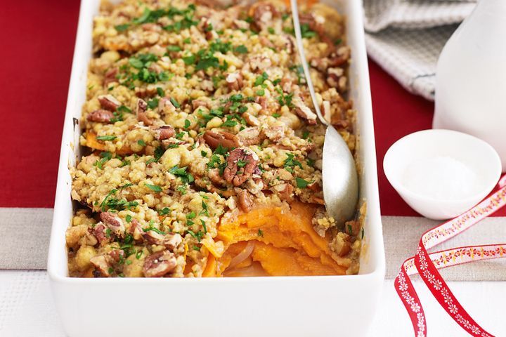 Cooking Meat Sweet potato with pecan ginger crumble