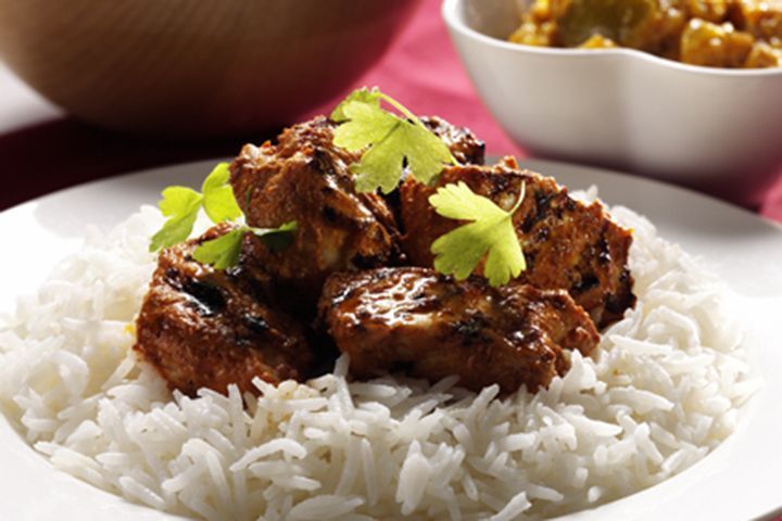Cooking Meat Tandoori chicken with basmati rice