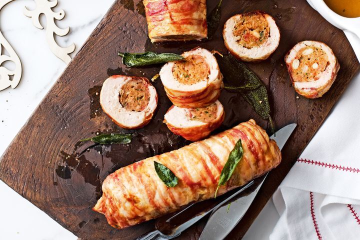 Cooking Meat Turkey roulades with sage stuffing
