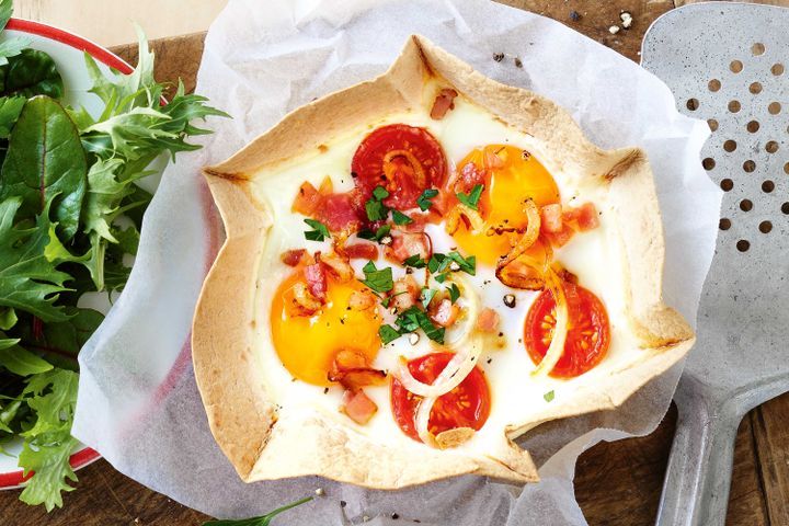 Cooking Eggs Bacon and egg tortilla pies