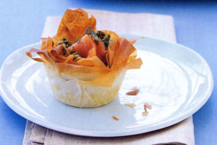 Cooking Eggs Baked egg and herb filo pies with smoked salmon