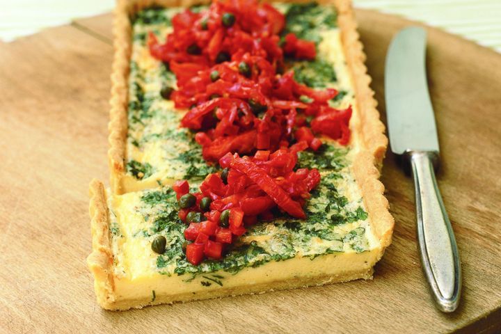 Cooking Eggs Chervil and egg custard tart with tomato and capsicum salsa