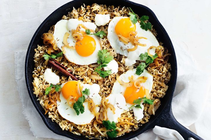 Cooking Eggs Lebanese caramelised-onion pilaf with fried eggs