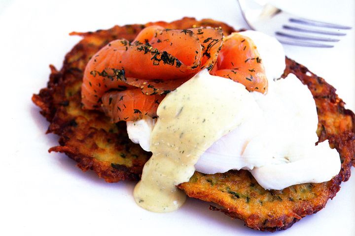 Cooking Appetiziers Potato & zucchini fritters with gravlax
