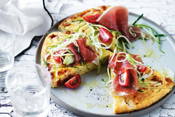 Cooking Appetiziers Prosciutto, cheddar and polenta frittata