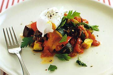 Cooking Eggs Ratatouille with poached egg