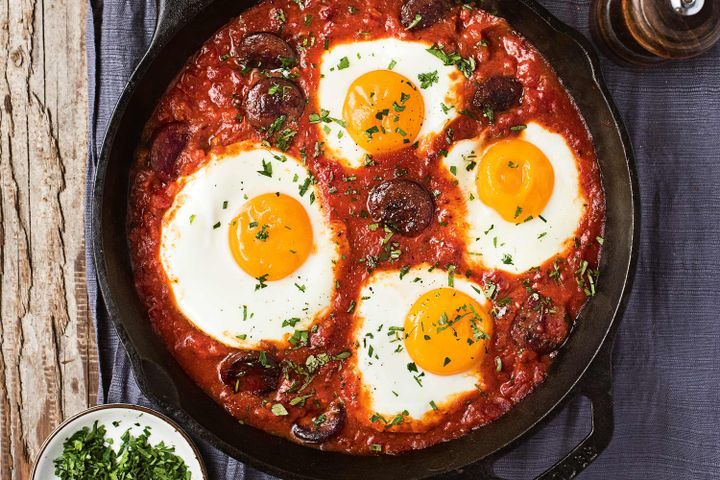 Cooking Eggs Romesco eggs with chorizo