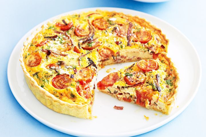 Cooking Appetiziers Salami and tomato quiche