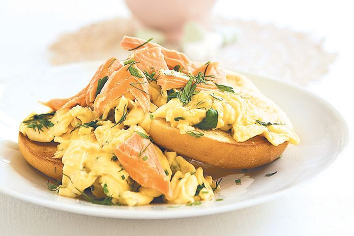 Cooking Eggs Scrambled eggs with herbs and smoked salmon
