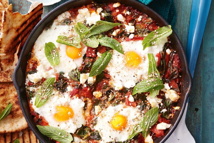 Cooking Eggs Silverbeet and dukkah baked eggs