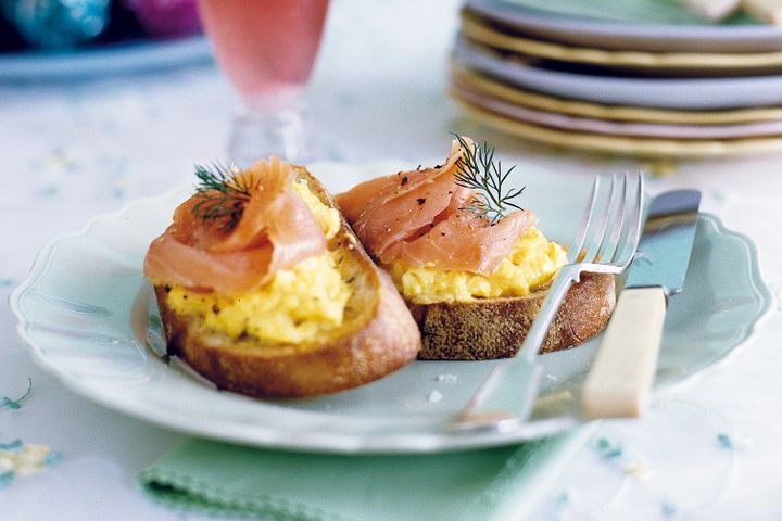 Cooking Eggs Smoked salmon and scrambled egg on sourdough