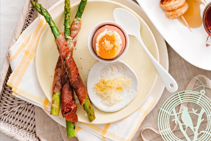 Cooking Eggs Soft-boiled eggs with cheesy asparagus dippers and lemon salt