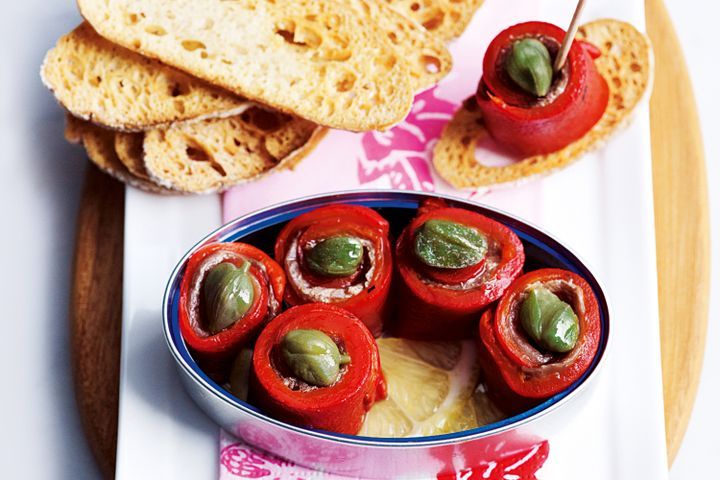 Cooking Fish Anchovy and capsicum rolls