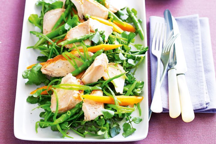 Cooking Fish Asparagus, watercress and salmon salad