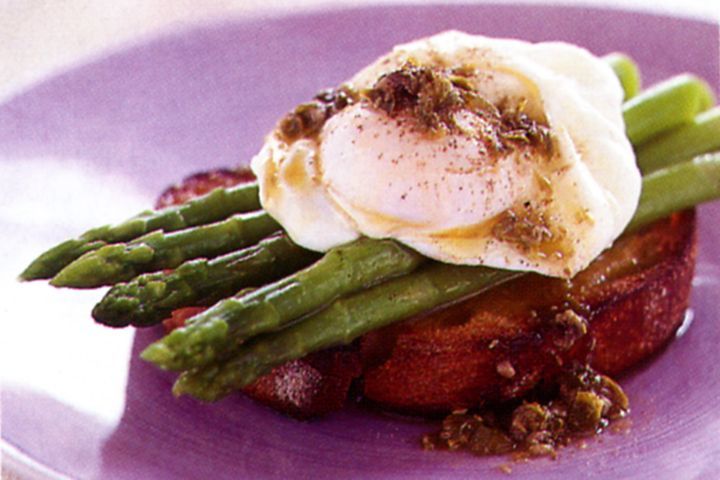 Cooking Fish Asparagus and poached egg with caper dressing