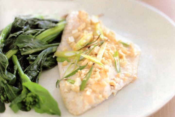 Cooking Fish Baked fish fillets with wilted choy sum