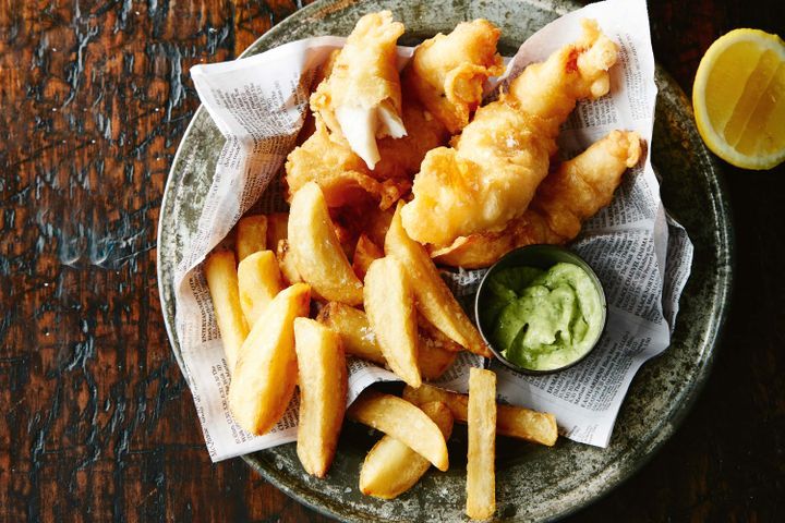 Cooking Fish Beer-battered flathead with hand-cut chips