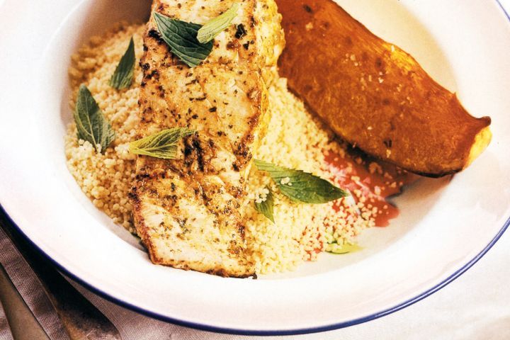 Cooking Fish Blue-eye cod with chermoula and roasted pumpkin